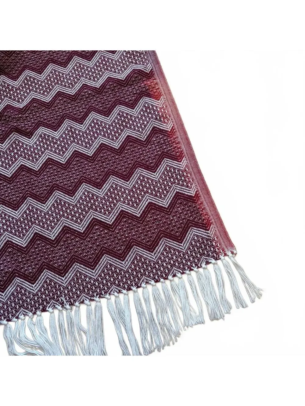 Bolivia Alpaca Wool Throw Blanket Fringe Chevron Knit Red 53